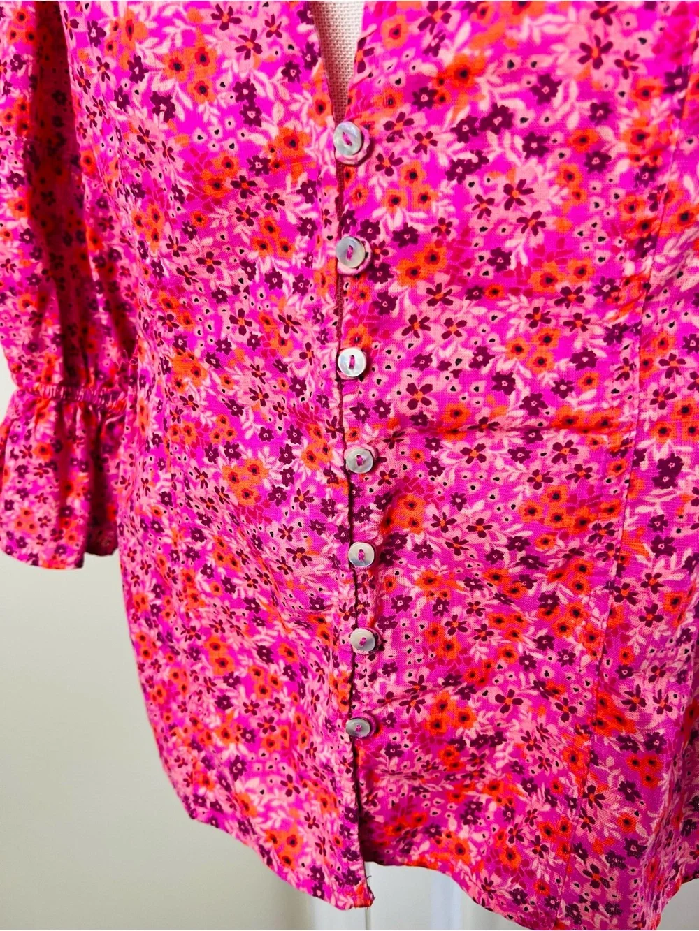 Free People I Found You Pink Floral Blouse L (Fits Smaller)